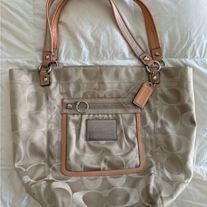 Coach Beige Signature Poppy Tote Bag